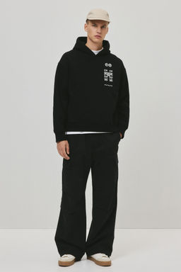 H&M - Men Black Loose Fit Hoodie