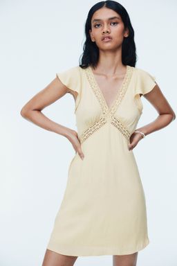 H&M - Women Yellow Lace-Detail Dress