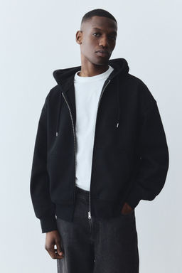 H&M - Men White Oversized Fit Zip-Through Hoodie