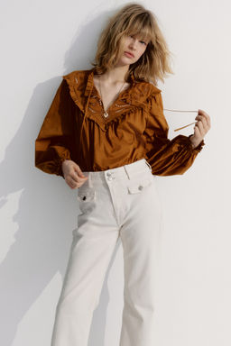 H&M - Women Black Broderie Anglaise-Detail Blouse