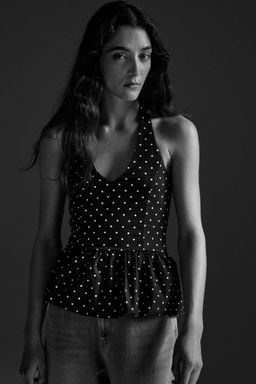 H&M - Women Black Peplum Halterneck Top