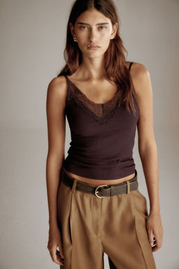H&M - Women Black Lace-Trimmed Strappy Top