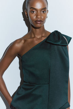 H&M - Women Green Bow-Detail One-Shoulder Top