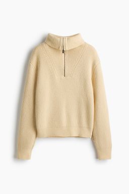 H&M - Women Yellow Rib-Knit Zip-Top Jumper