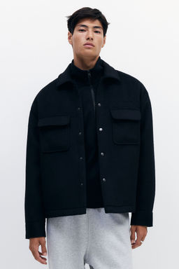 H&M - Men Black Wool-Blend Overshirt