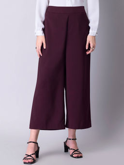 FabAlley - Wine Belted High Waist Flared Trousers