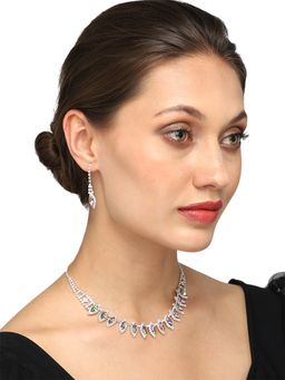 Yellow Chimes - Silver-Plated White and Red Crystal-Studded Jewellery Set