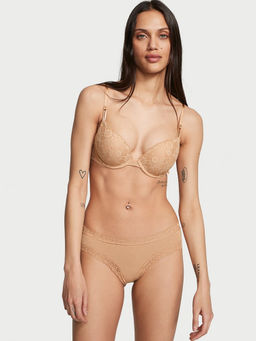 Victoria's Secret - Beige Lace-Waist Cotton Cheeky Panty