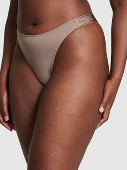 Victoria's Secret - Brown Logo Cotton High-Leg Thong Panty
