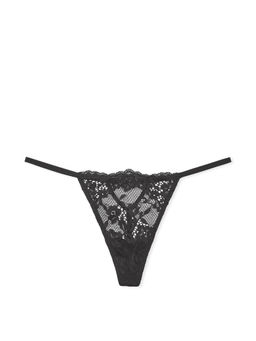 Victoria's Secret - Black Dream Angels Twinkle Bow Lace V-String Panty