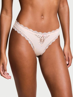 Victoria's Secret - Beige Dream Angels Lace-Trim Thong Panty