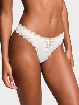 Victoria's Secret - Off White Dream Angels Lace-Trim Thong Panty