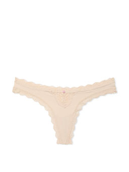 Victoria's Secret - Beige Dream Angels Lace-Trim Thong Panty