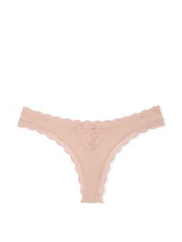 Victoria's Secret - Peach Dream Angels Lace-Trim Thong Panty