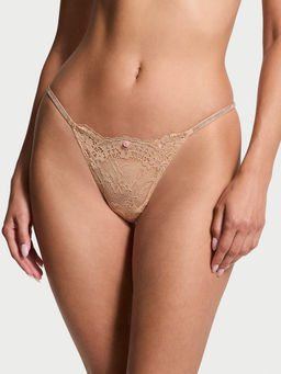 Victoria's Secret - Beige Dream Angels Twinkle Strap Lace V-String Panty