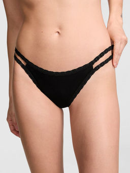 Victoria's Secret - Black Wink Lace-Trim Strappy Thong Panty