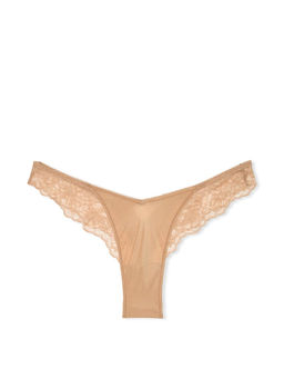 Victoria's Secret - Beige Very Sexy Rose Lace-Trim High-Leg Thong Panty