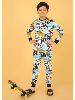 Ninos Dreams - Multi-Color Cotton Knit Full Sleeves Skate T-Shirt with Pyjama (Set of 2)