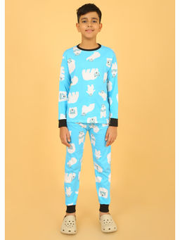 Ninos Dreams - Light Blue Cotton Snow Bear Print T-Shirt with Pyjama (Set of 2)