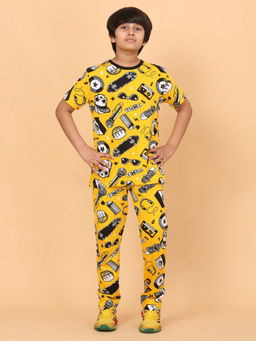 Ninos Dreams - Yellow Cotton Knit Street Style Print T-Shirt with Pyjama (Set of 2)