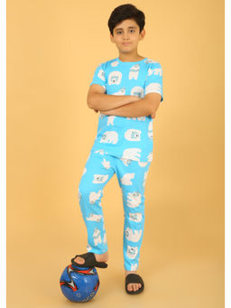 Ninos Dreams - Light Blue Cotton Snow Bear Print T-Shirt with Pyjama (Set of 2)