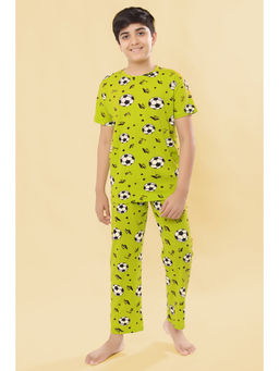 Ninos Dreams - Green Cotton Knit Football Print T-Shirt with Pyjama (Set of 2)