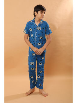 Ninos Dreams - Blue Football Print Cotton Knit Half Sleeves Shirt with Pyjama (Set of 2)