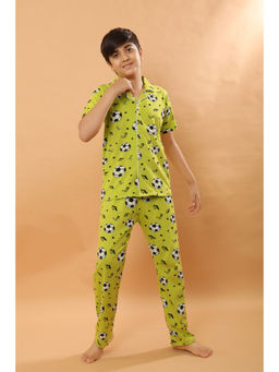 Ninos Dreams - Green Football Print Cotton Knit Half Sleeves Shirt with Pyjama (Set of 2)