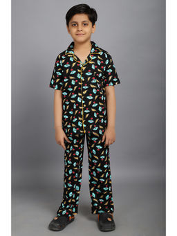 Ninos Dreams - Black Cotton Knit Videogame Console Print Shirt with Pyjama (Set of 2)
