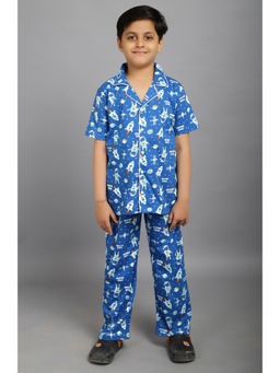 Ninos Dreams - Blue Cotton Knit Space Mission Print Shirt with Pyjama (Set of 2)
