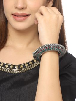 VIRAASI - Red-Green Stone Studded Antique Oxidised Bangle