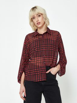 Cover Story - Red & Black Check Mesh Shirt