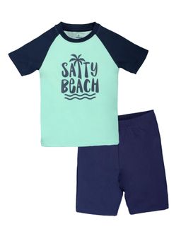KiddoPanti - Boys Round Neck Printed T-shirt and Solid Shorts Swimming Set (Set of 2)