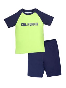 KiddoPanti - Boys Round Neck Printed T-shirt and Solid Shorts Swimming Set (Set of 2)