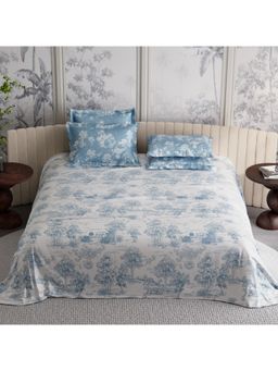 Stoa Paris - 300 Tc Sateen Snow Flower Printed Bedsheet with 4 Pillow Covers (King)