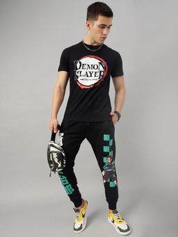 Free Authority - Demon Slayer Printed Black T-Shirt and Joggers For Men (Set of 2)