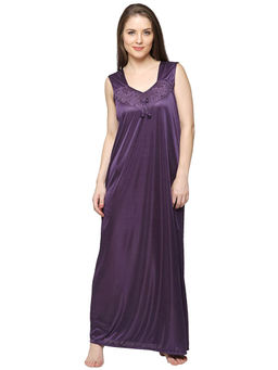 Secret Wish - Women Violet Solid Satin Nighty (Free Size)