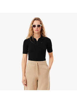 Lacoste - Black 3D Ribbed Knit Polo T-Shirt