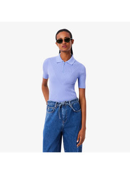 Lacoste - Blue 3D Ribbed Knit Polo T-Shirt