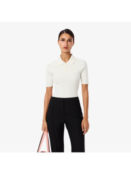 Lacoste - White 3D Ribbed Knit Polo T-Shirt