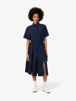 Lacoste - Navy Blue Long Pleated Fluid Jacquard Dress