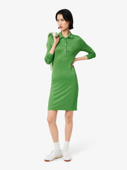 Lacoste - Green Fluid Satin Pique Polo Dress