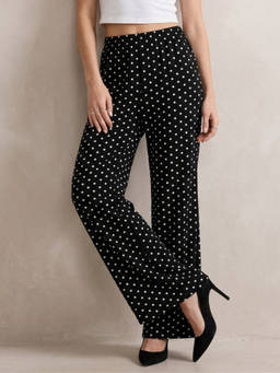 Outzidr - Black Polka Dotted High Waist Trouser
