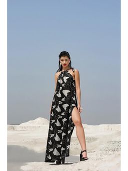 PALLAVI JAIPUR - Black Halter Neck Printed Maxi Dress