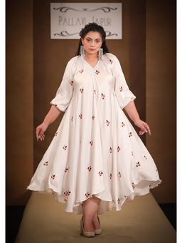 PALLAVI JAIPUR - Off White V-Neck Printed Midi Dress