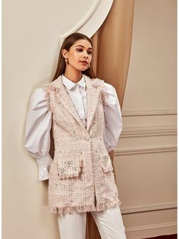 Label Deepika Nagpal - Pink Tweed Textured Blazer with Pant