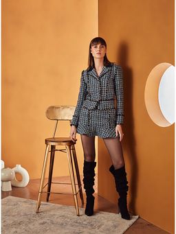 Label Deepika Nagpal - Black Tweed Textured Blazer with Skirt