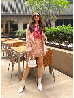 Label Deepika Nagpal - Cara Barbie Pink Blazer with Skirt