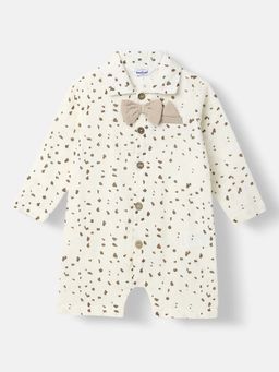 Nautinati - Boys Striped Romper, Bow at Placket, Collar Neck Romper