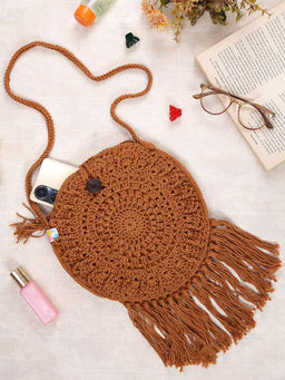 Magic Needles - Brown Handmade Boho Cotton Sling Bag